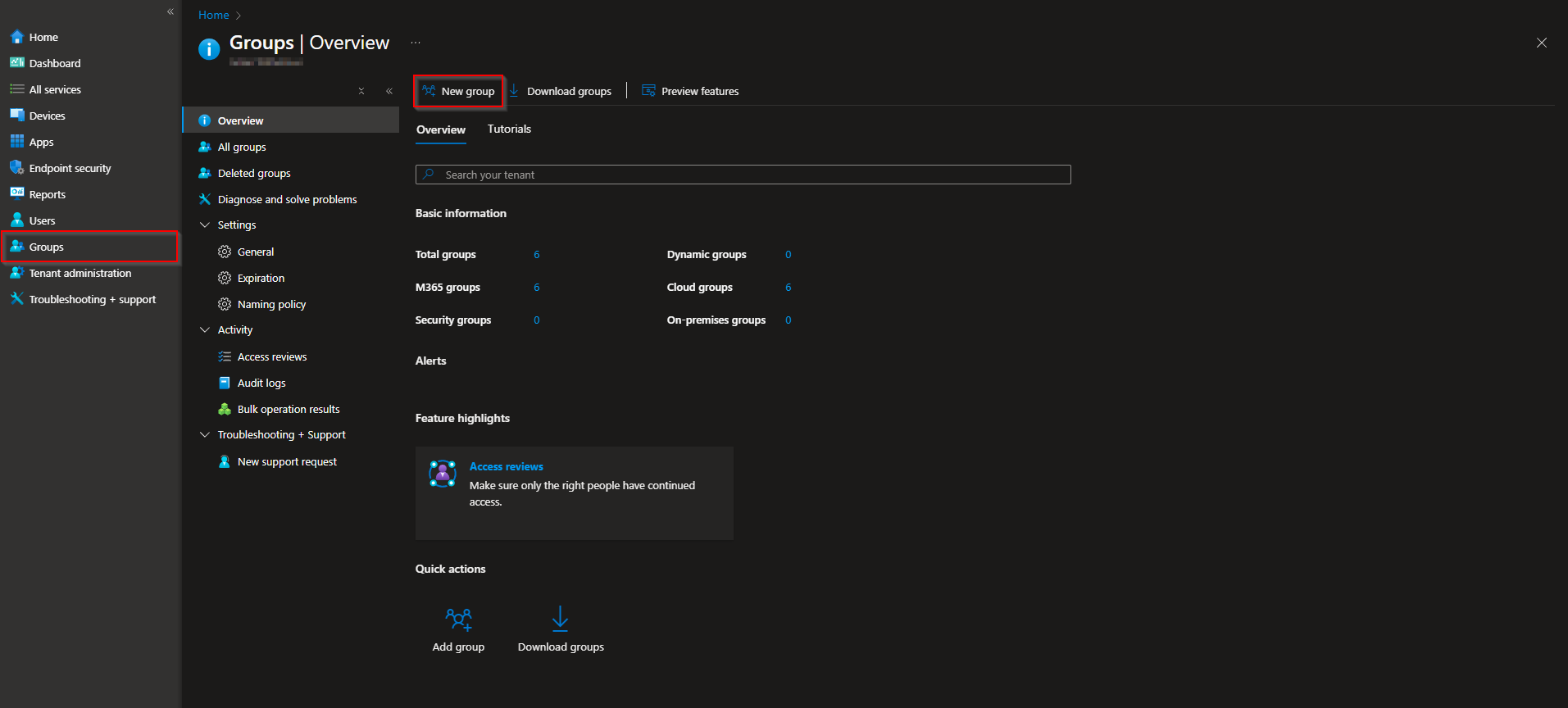 Creating a new security group in Intune
